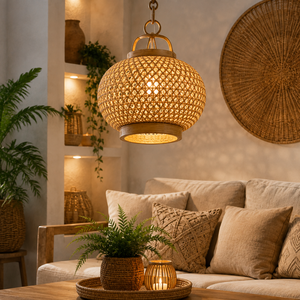 Abat-jour en bambou naturel tissé, luminaire suspendu pour chambre à coucher, salon, café, restaurant, complexe hôtelier et décoration intérieure - Product Image 2