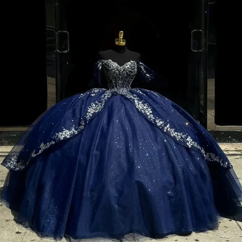 midnight blue quince dress Off Shoulder Quinceanera by Rachel Allan RQ3145 22W / Burgundy Gold The voluminous glitter tulle skirt is lavishly embellished with intricate sequin appliqué Dark Blue And Gold Quinceanera