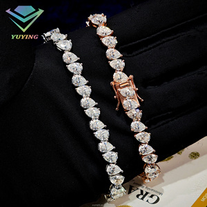 Pulsera de tenis de lujo en oro rosa con moissanita talla pera VVS color D, plata de ley 925, certificado GRA, engaste de garra, en stock, regalo - Product Image 4