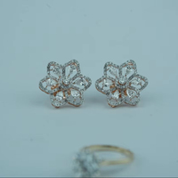 Boucles d'oreilles en diamants de culture certifiés IGI, taille poire et taille brillant, plaqué or rose, style tendance pour mariages, fêtes et cadeaux pour femmes