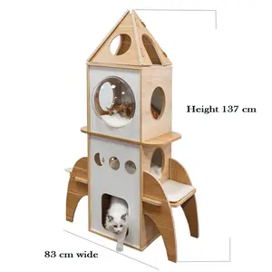 54 "صاروخ متعدد الطوابق القط شجرة سفينة الفضاء الحديثة برج للقط مع 3 فسيحة شقق ، 2 أفخم استبدال شنقا كرات ، علوي Pe