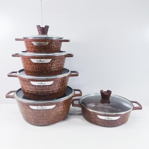 Collection de batterie de cuisine polyvalente 10 pièces motif brique, casseroles 20-32 cm, cocotte peu profonde 28 cm, base artistique, <span class=keywords><strong>kit</strong></span> en gros - Product Image 5