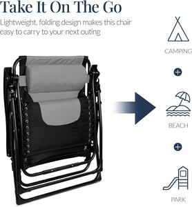 كرسي استرخاء كبير الحجم قابل للطي للحدائق الخارجية مع مسند للرأس وحامل أكواب، كرسي استلقاء مضاد للجاذبية - Product Image 6