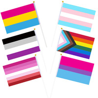 Drapeau miniature en polyester arc-en-ciel de 14x21cm, imprimé numériquement, avec mât en fibre de verre, décoration LGBT pour défilés en extérieur, vente en gros