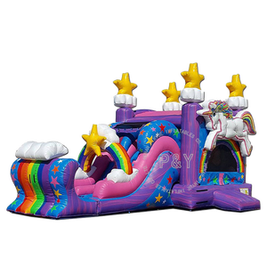 Maison gonflable de licorne <span class=keywords><strong>5</strong></span> en 1, château de saut combiné avec toboggan, Commercial, offre spéciale - Product Image 1
