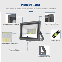 Projecteur LED de haute qualité 100W avec réflecteur, détecteur de mouvement, indice de protection IP65, angle de faisceau de 120°, garantie de 2 ans, courant alternatif, jardin