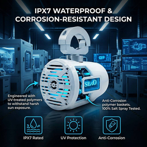 Haut-parleur de tour de wakeboard marin certifié ISO9001, 6,5 pouces, 125W RMS, étanche IPX7, blanc, audio pour <span class=keywords><strong>bateau</strong></span>, logo LED RGB personnalisé, OEM/ODM SEA0 - Product Image 3