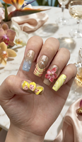 Ongles Press-on Faits Main 10 Pièces Personnalisables Carrés Moyens Motifs Tropicaux Fleurs 3D Fruits d'Été Goutte de Rosée Ongles de Luxe à Presser