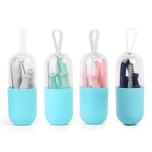 Best Selling Food Grade Silicone <b>Straw</b> Set FDA Certified Collapsible <b>Reusable</b> Portable Eco-Friendly Drinking <b>Straw</b> Kit - Product Image 4