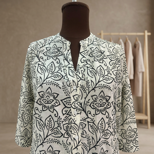 Blusa de Popelina 100% Algodón con Estampado Floral Vintage para Mujer, Manga Tres Cuartos, Cuello en V, Botones, Formal, Transpirable, Sencilla, Primavera Verano - Product Image 5