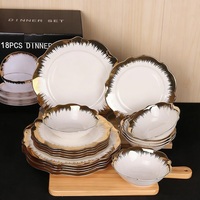 Juego de Platos de Porcelana Fina con Borde Dorado, Vajilla de Cerámica Blanca Contemporánea para Bodas, Juego de Platos Redondos para 6 Personas