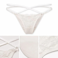 Culotte string sexy à double bretelle croisée en dentelle, respirante, écologique, en maille transparente pour femme, nylon/spandex, noir et blanc