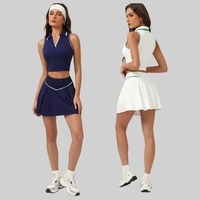 YNSEA OEM Ensembles de sport pour femmes en gros, 2 pièces : Polo court à col en V et mini-jupe avec pantalon de sécurité, pour le tennis, le yoga et l'entraînement