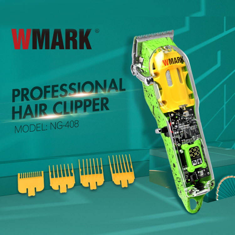 WMARK NG-408 Water Transfer Base 6500RPM Transparent Rechargeable Electric Mens Wireless Hair Clippers Trimmer