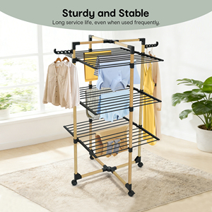 Tendedero <span class=keywords><strong>de</strong></span> <span class=keywords><strong>Ropa</strong></span> Plegable con Ruedas, 25M <span class=keywords><strong>de</strong></span> Espacio <span class=keywords><strong>de</strong></span> Secado, Ahorra Espacio, Uso Interior y Exterior - Product Image 3