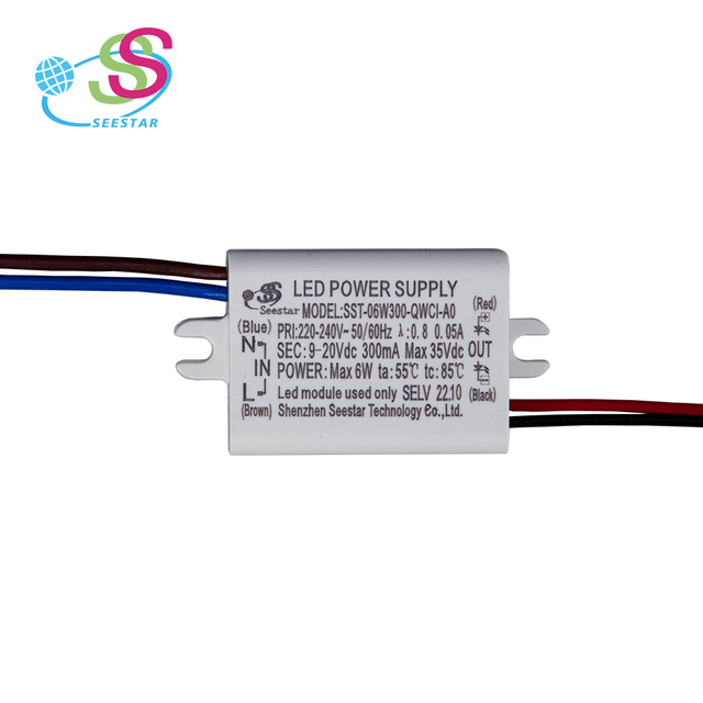 EU/US Standard Constant Current 6W 300/500/600mA AC-DC Output IP65 Waterproof LED Driver for LED Lighting Flood Light CE/TUV