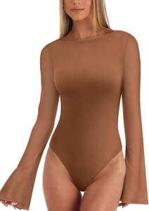 Flare manches longues en maille une pièce collants col rond combinaisons pour femmes combishorts - Product Image 3