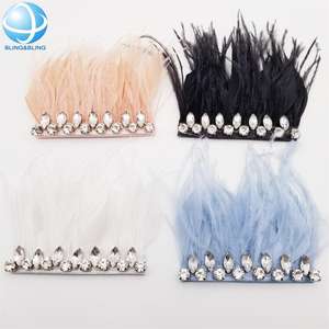 Apliques de plumas azul real de lujo, adorno para zapatos, tira de encaje de plumas de avestruz de cristal, accesorios para sandalias - Product Image 2