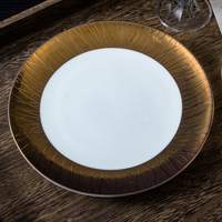 Shengjing vaisselle de table ronde créative en porcelaine à bord doré, assiettes en céramique pour Restaurant hôtel