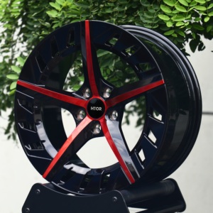 Jantes sport HTOR 16 17 18 19 pouces, noir brillant, rayons intérieurs rouges, 5 branches, 5x112 5x114.3, forgées, compatibles avec Civic Type <span class=keywords><strong>R</strong></span> M3 - Product Image 2