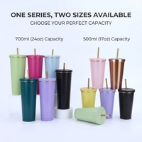 Gourde isotherme à double paroi 500 ml 750 ml avec paille métallique réutilisable, élégant gobelet en acier inoxydable, tasse portable et fine, logo personnalisé