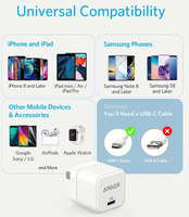 Pengisi Daya USB C Anker 20W Pengisi Daya Cepat dengan Colokan Lipat PowerPort III 20W Pengisi Daya Kubus untuk iPhone adaptor anker 20w