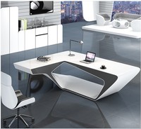 La Chine fournit des meubles de bureau de salon moderne à bord rond incurvé et brillant Table de bureau de PDG blanc
