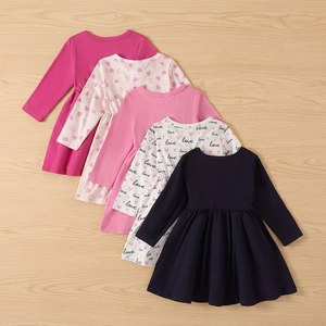 Robe courte pour bébé fille, en polyester/coton écologique, à manches bouffantes, imprimé animal, col rond, silhouette droite, pour l'automne - Product Image 2