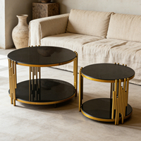 Meubles de salon de luxe, table basse miroir, table basse intelligente en verre noir avec cadre en acier inoxydable