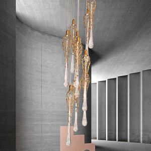 Designer art créatif lustre lumière villa hall escalier grand laiton cristal vintage plafond lampes suspendues - Product Image 5