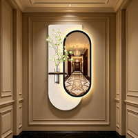 Décoration Murale LED en Grès avec Miroir et Plantes Artificielles – Peinture Murale Lumineuse Moderne pour Maison et Hôtel (Vente en Gros)