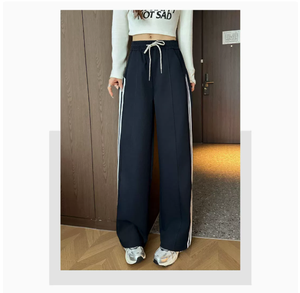 Women's High Waist Wide Leg Loose Fit <b>Silk</b> Screen Printed Solid Sweatpants Drawstring Autumn Casual <b>Pants</b> Polyester Knitted - Product Image 2