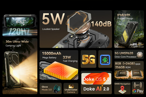 สมาร์ทโฟน Oscal Pilot 5 แบตเตอรี่ 15000mAh รองรับ 5G ระบบปฏิบัติการ Android 16 โทรศัพท์มือถือที่ทนทาน หน่วยความจำ 8+256GB หน้าจอ 6.67 นิ้ว 120HZ NFC ลำโพงเสียงดัง - Product Image 5
