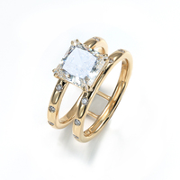 Bague de fiançailles unisexe de luxe en diamant taille princesse 3 carats certifié IGI, bijoux fins modernes, double alliance à quatre griffes