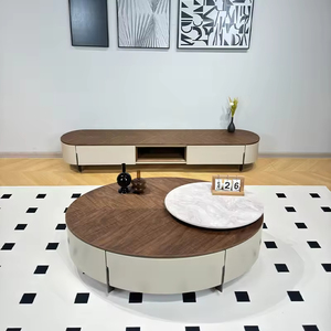 Mobile TV Moderno <span class=keywords><strong>con</strong></span> Tavolino da Caffè, Set di Lusso in Legno di Noce, Console Multimediale <span class=keywords><strong>con</strong></span> <span class=keywords><strong>Cassetti</strong></span> Portaoggetti - Product Image 5