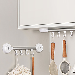 Suction Cup Hook Rack 6 Hooks White Modern Design Easy Installation Bathroom Kitchen Robe Hook Storage Organizer - Product Image 2