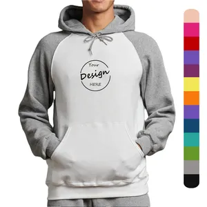 Custom logo plain screen print split 2 tone colour block cut and sew sweatshirts two different raglan sleeve hoodies