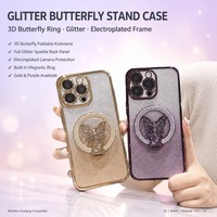 Coque de téléphone magnétique scintillante avec support anneau papillon chromé électrolytique pour iPhone 18 17 Air 17 Pro Max 16 15 14 13 12 11