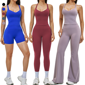 Leggings acampanados de cintura extra alta, pantalones cortos de running 5, pantalones de yoga, top sin mangas, conjuntos de ropa de gimnasio para niñas, fabricante - Product Image 1