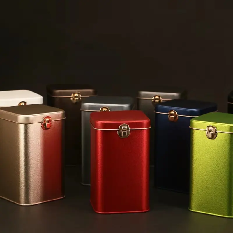 100*100*190mm New Style Rectangle Metal Tea Tin Can Empty Storage Lock Jar Coffee Tin Can For Food