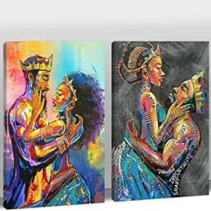 अफ्रीकी अमेरिकी कैनवास दीवार कला, राजा और रानी मुकुट कैनवास प्रिंट