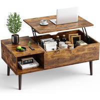 Table basse en bois massif avec compartiment de rangement dissimulé, bureau réglable pour salon, table à thé pour ordinateur portable, pour usage domestique quotidien