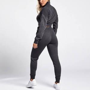 Ensemble de survêtements en molleton technique pour femme avec logo personnalisé, prix bas, fermeture éclair quart, <span class=keywords><strong>coton</strong></span> épais, chaud, ensemble de jogging pour femme - Product Image 4
