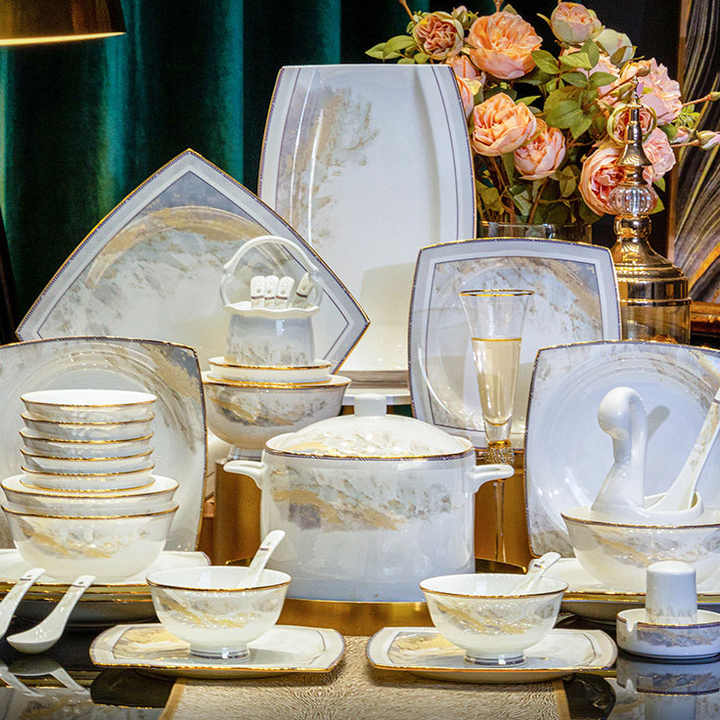 Dinner Plate Ceramic Porcelain Floral Design Luxury Cheap Wholesale Dishes Plates Sets Dinnerware Set Dishes&plates  Sustainable