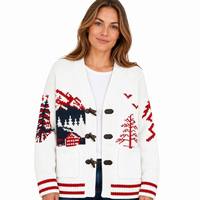 Cardigan en tricot jacquard personnalisé avec logo, motif tendance automne-hiver, vente en gros, vêtement d'extérieur tricoté pour femme