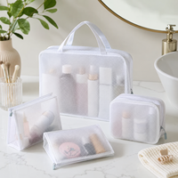 Sac de toilette de voyage en maille blanche imperméable, sac de rangement portable pour cosmétiques et maquillage, sac de shopping portable en gros