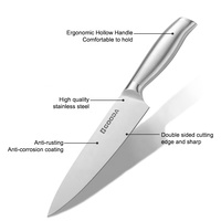 Ensemble de couteaux de cuisine GOODA 8 pièces en acier inoxydable 3Cr13 410, avec manche creux, couteau de chef, couteau à pain, couteau à éplucher, ciseaux, aiguiseur et bloc de rangement