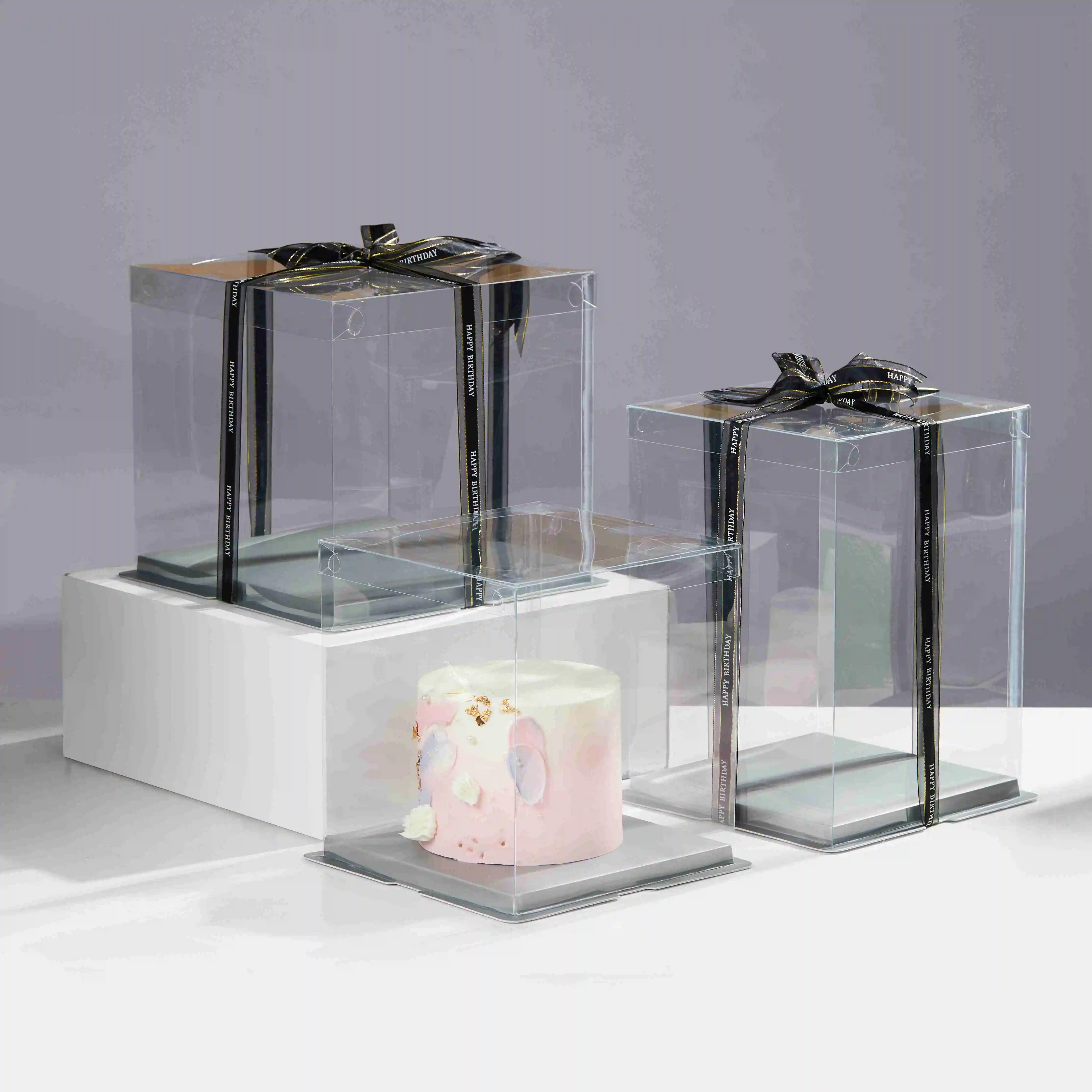 Scatole per torta alte a cinque strati scatola per torta trasparente per feste di nozze di lusso scatola per torta trasparente per imballaggio sostenibile