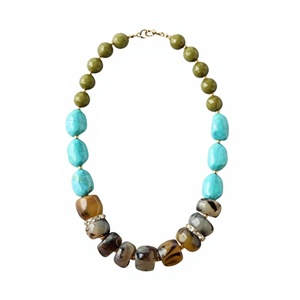 Collier tendance en perles de résine rondes colorées, boucles d'oreilles assorties, ensembles de bijoux décontractés unisexes pour mariages et fêtes, pour femme - Product Image 4