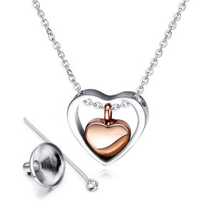 Venta caliente de doble capa corazón encanto corazón diseño cremación urna recuerdo colgante botella collar con accesorio - Product Image 5